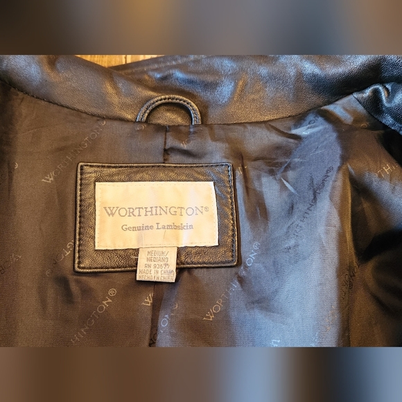Worthington Genuine Lambskin Leather Jacket Size Medium Black Y2K - Picture 8 of 11